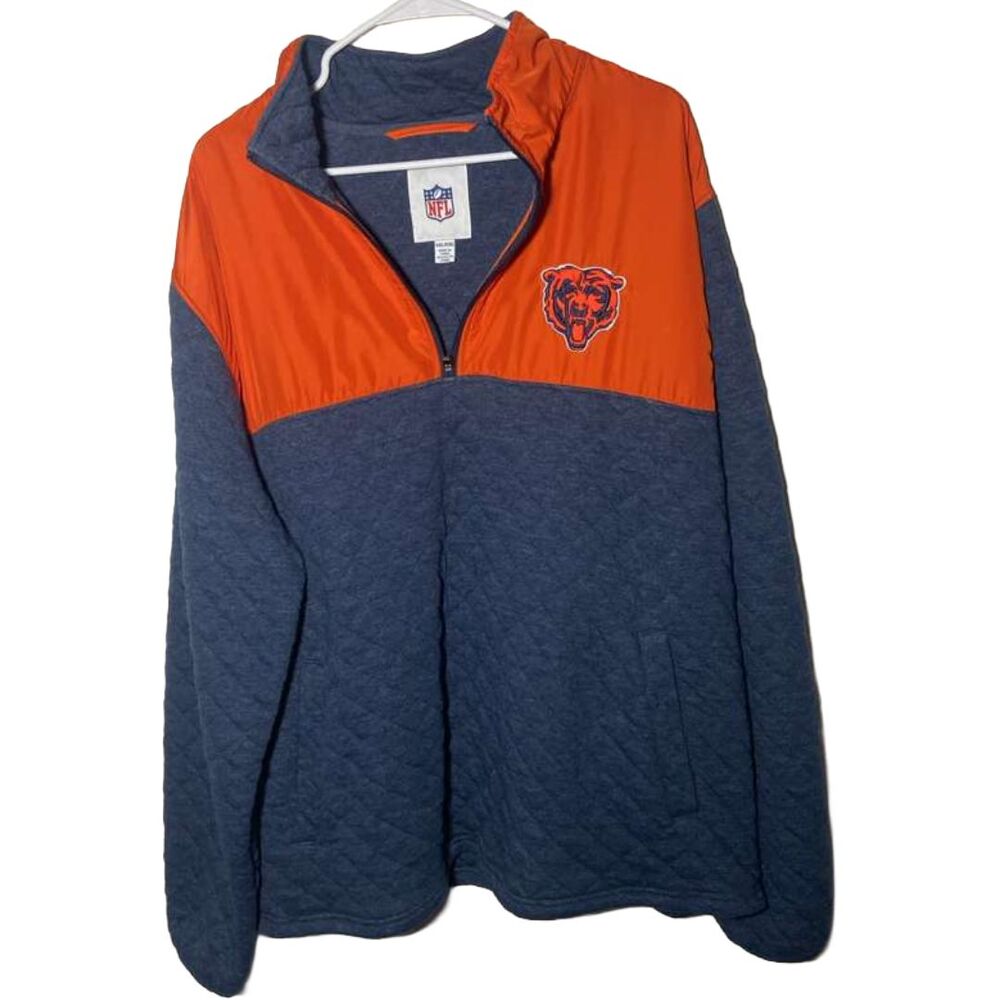 NFL Chicago Bears Pullover Jacket XXL Navy Orange 1/4 Zip Quilted Preowned